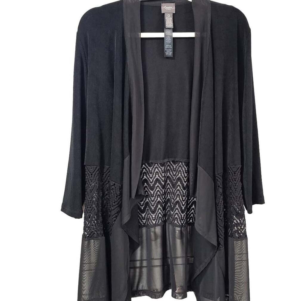 Chico’s Travelers Size 0 Black Lace Mesh Duster Cardigan Boho Goth Sheer